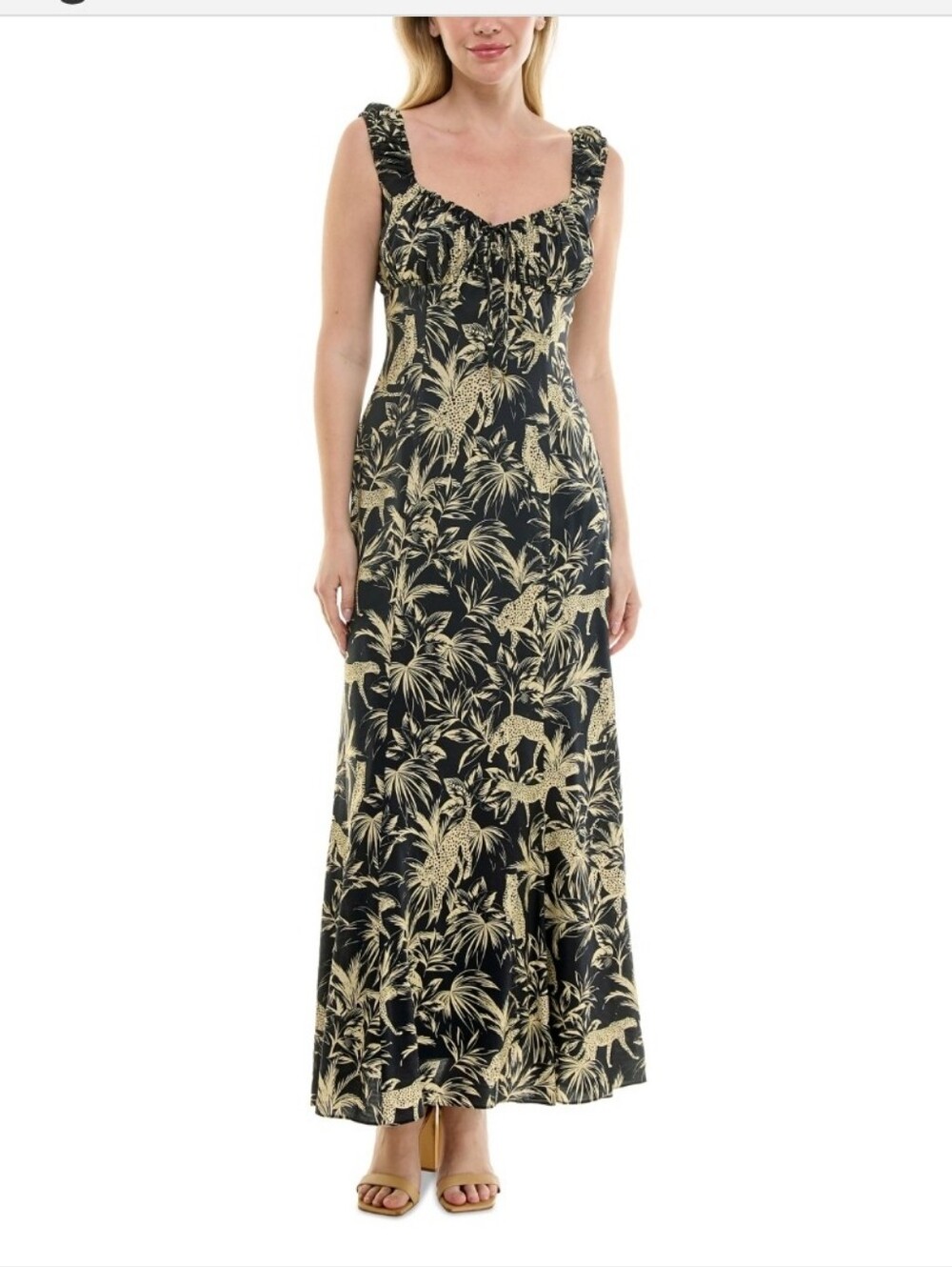 Taylor Sleeveless Black & Gold Tropical Maxi Dress Size 6 NWT
